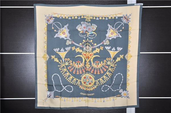 Authentic HERMES Carre 90 Scarf "PARURES DES SABLES" Silk Green 8106E