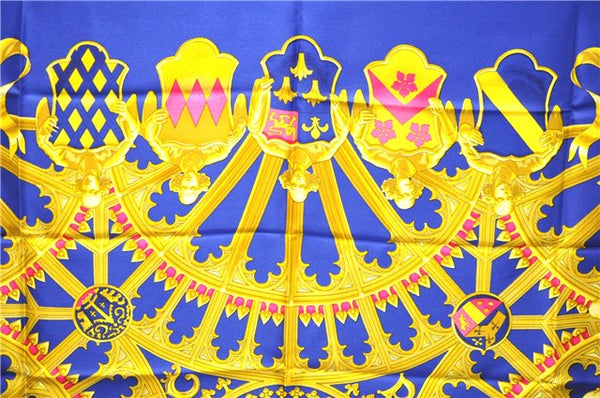 Authentic HERMES Carre 90 Scarf "BRITISH HERALDRY" Silk Blue Paper Bag 8111D