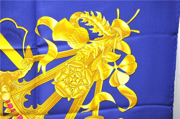 Authentic HERMES Carre 90 Scarf "BRITISH HERALDRY" Silk Blue Paper Bag 8111D