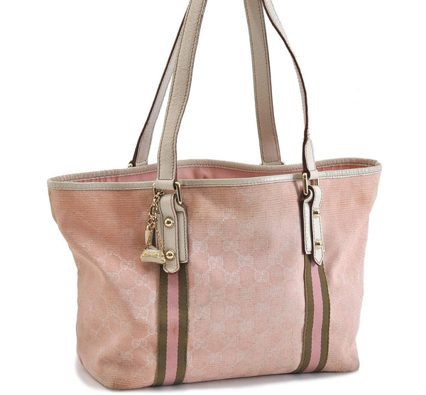 Authentic GUCCI Sherry Line Shoulder Tote Bag Canvas Leather 137396 Pink  8112B