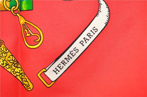 Authentic HERMES Carre 90 Scarf "Pelile main" Silk Red Paper Bag 8113D