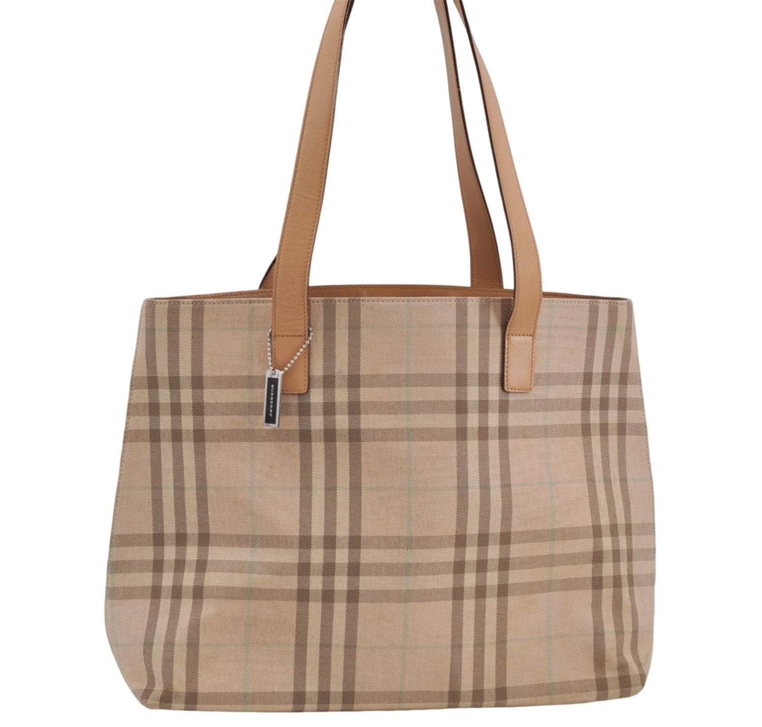 Authentic BURBERRY Check Shoulder Tote Bag Canvas Leather Beige 8117D