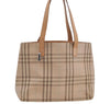 Authentic BURBERRY Check Shoulder Tote Bag Canvas Leather Beige 8117D