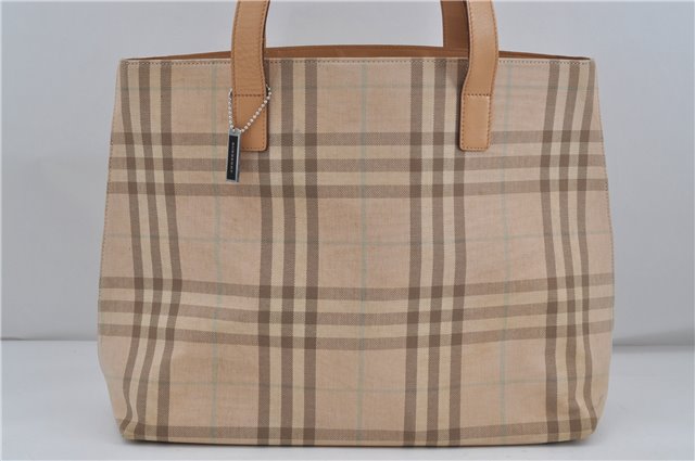 Authentic BURBERRY Check Shoulder Tote Bag Canvas Leather Beige 8117D