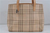 Authentic BURBERRY Check Shoulder Tote Bag Canvas Leather Beige 8117D