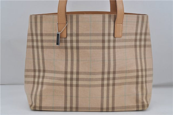 Authentic BURBERRY Check Shoulder Tote Bag Canvas Leather Beige 8117D