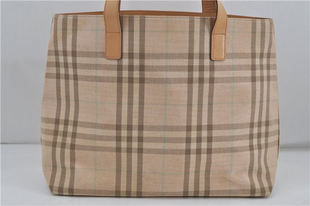 Authentic BURBERRY Check Shoulder Tote Bag Canvas Leather Beige 8117D