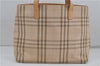Authentic BURBERRY Check Shoulder Tote Bag Canvas Leather Beige 8117D