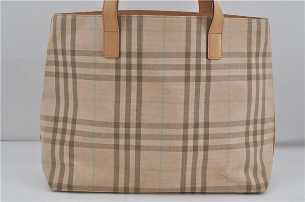 Authentic BURBERRY Check Shoulder Tote Bag Canvas Leather Beige 8117D