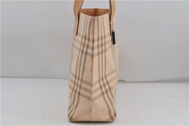 Authentic BURBERRY Check Shoulder Tote Bag Canvas Leather Beige 8117D