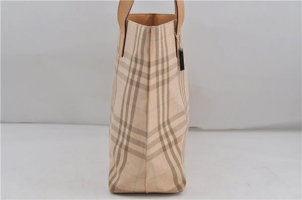 Authentic BURBERRY Check Shoulder Tote Bag Canvas Leather Beige 8117D