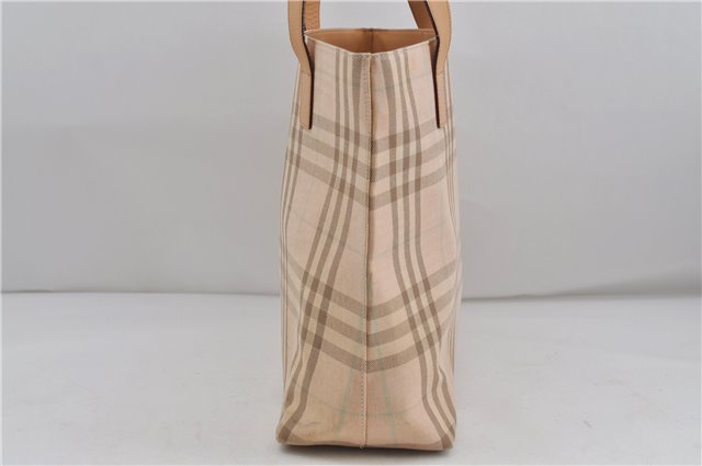 Authentic BURBERRY Check Shoulder Tote Bag Canvas Leather Beige 8117D