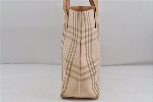 Authentic BURBERRY Check Shoulder Tote Bag Canvas Leather Beige 8117D