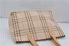 Authentic BURBERRY Check Shoulder Tote Bag Canvas Leather Beige 8117D
