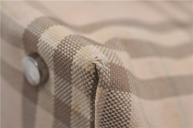 Authentic BURBERRY Check Shoulder Tote Bag Canvas Leather Beige 8117D