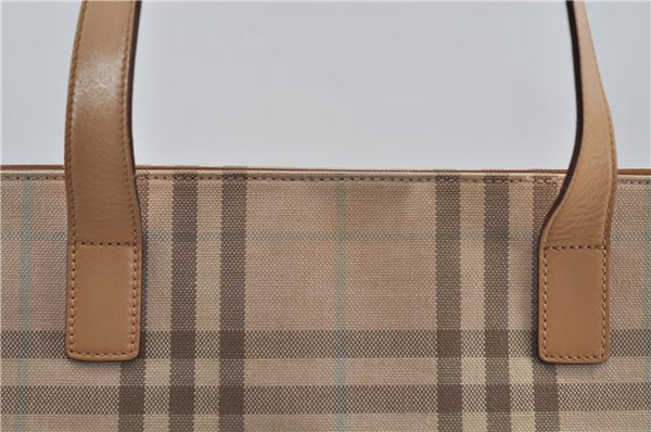 Authentic BURBERRY Check Shoulder Tote Bag Canvas Leather Beige 8117D
