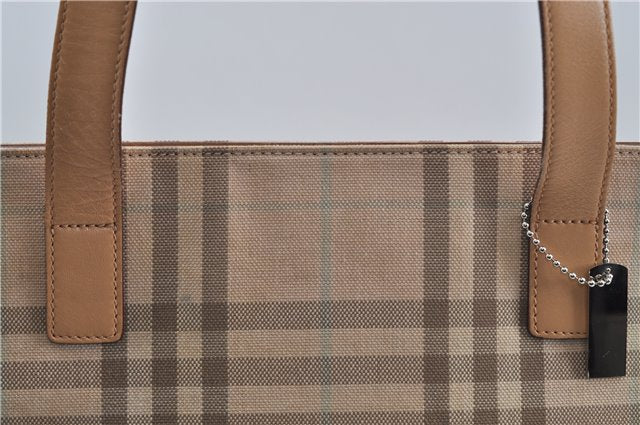 Authentic BURBERRY Check Shoulder Tote Bag Canvas Leather Beige 8117D