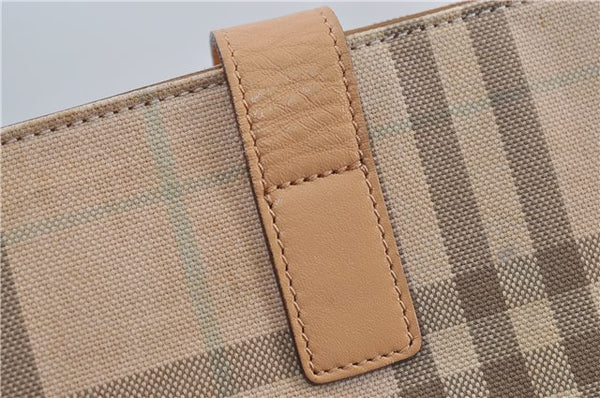 Authentic BURBERRY Check Shoulder Tote Bag Canvas Leather Beige 8117D