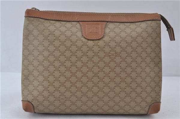 Authentic CELINE Macadam Blason Pattern Clutch Hand Bag PVC Leather Beige 8120D