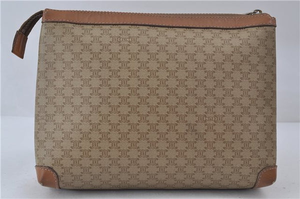 Authentic CELINE Macadam Blason Pattern Clutch Hand Bag PVC Leather Beige 8120D