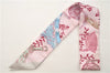 Authentic HERMES Twilly Scarf Silk "Etriers Remix" Gray Pink Box 8121E