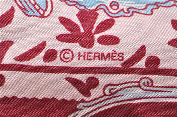 Authentic HERMES Twilly Scarf Silk "Etriers Remix" Gray Pink Box 8121E