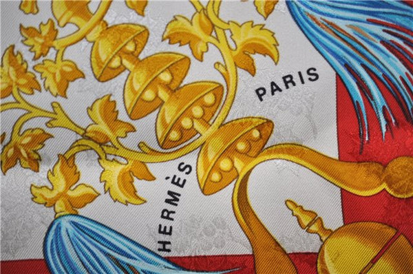 Authentic HERMES Carre 90 Scarf "Plumes et Grelots" Silk Red 8122E