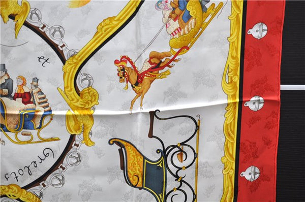 Authentic HERMES Carre 90 Scarf "Plumes et Grelots" Silk Red 8122E