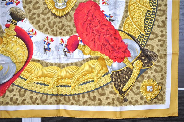 Authentic HERMES Carre 90 Scarf "CASQUES et PLUMETS" Silk Yellow 8126F