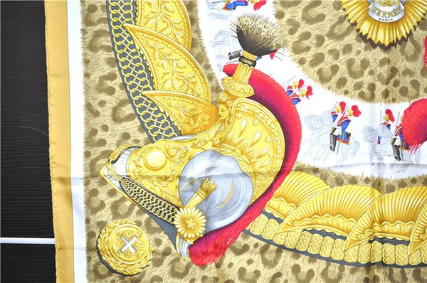 Authentic HERMES Carre 90 Scarf "CASQUES et PLUMETS" Silk Yellow 8126F