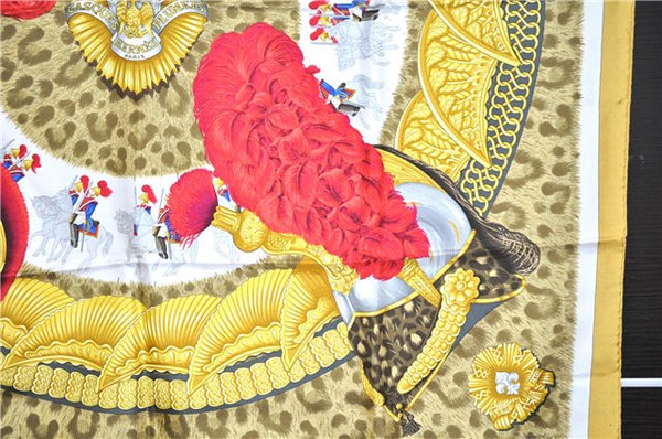 Authentic HERMES Carre 90 Scarf "CASQUES et PLUMETS" Silk Yellow 8126F