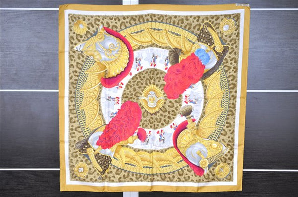 Authentic HERMES Carre 90 Scarf "CASQUES et PLUMETS" Silk Yellow 8126F