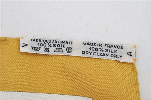 Authentic HERMES Carre 90 Scarf "CASQUES et PLUMETS" Silk Yellow 8126F