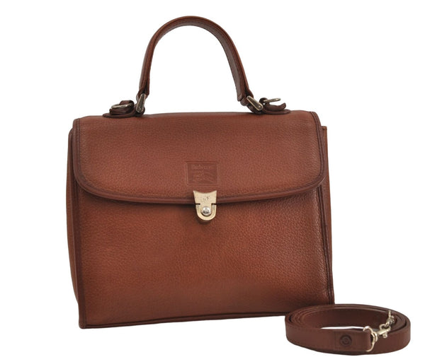 Authentic Burberrys Vintage Leather 2Way Shoulder Hand Bag Purse Brown 8128D