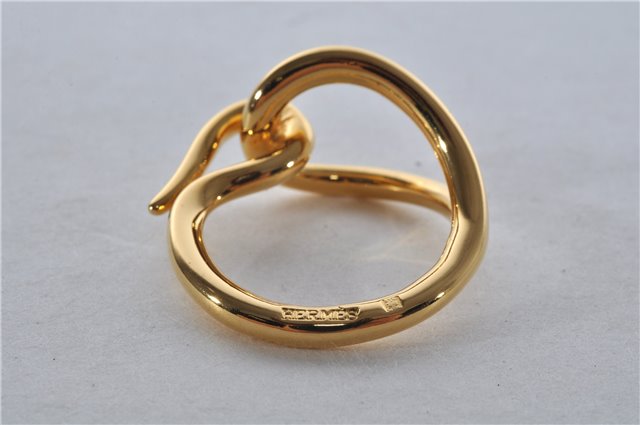 Authentic HERMES Scarf Ring Jumbo Circle Design Gold 8128E