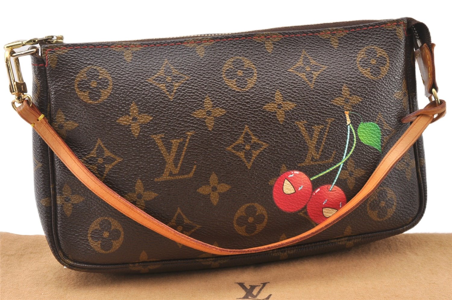 Auth Louis Vuitton Monogram Cherry Pochette Accessoires M95008 Hand Pouch 8130F
