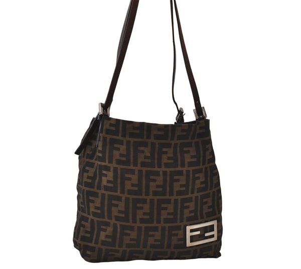 Authentic FENDI Zucca Shoulder Hand Bag Purse Nylon Leather Brown 8132D