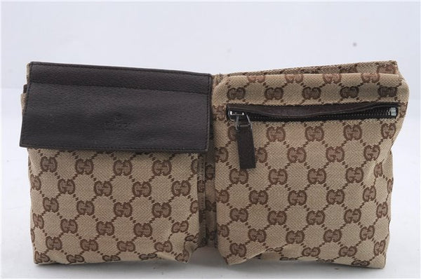Authentic GUCCI Waist Body Bag Purse Canvas Leather 28566 Brown  8137C