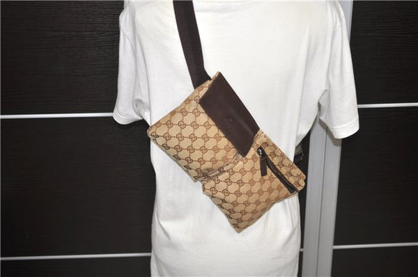 Authentic GUCCI Waist Body Bag Purse Canvas Leather 28566 Brown  8137C