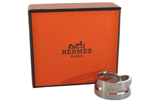 Authentic HERMES Scarf Ring Bijouterie Fantaisie H Logo Silver Tone Box 8138E