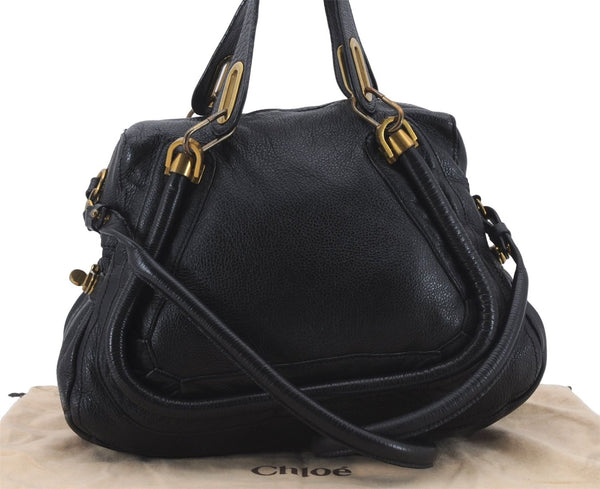 Authentic Chloe Paraty 2Way Shoulder Hand Bag Purse Leather Black 8139D