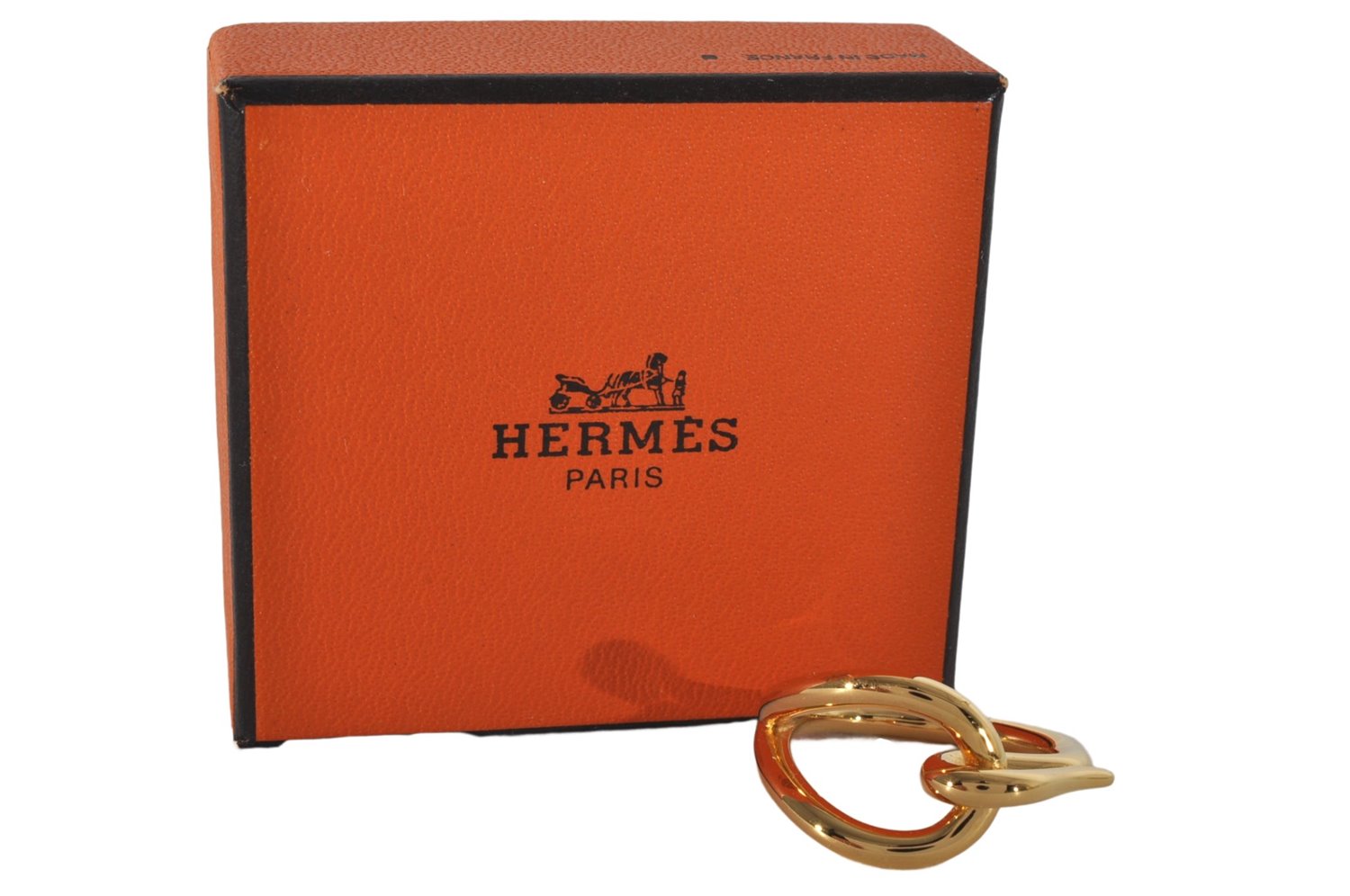 Authentic HERMES Scarf Ring Jumbo Circle Design Gold Box 8139E