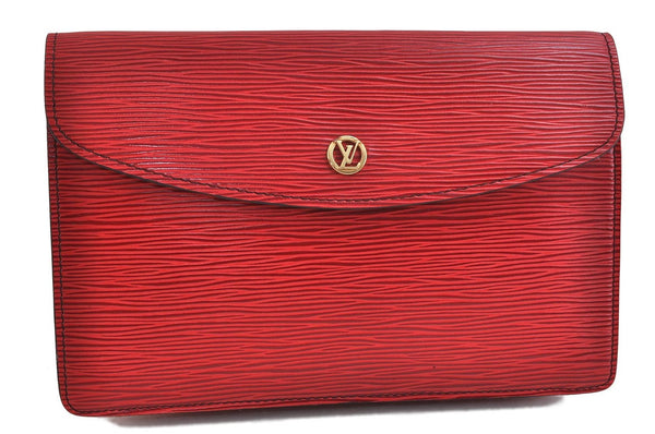 Authentic LOUIS VUITTON Epi Montaigne 23 Clutch Bag Red M52667 LV 8140C