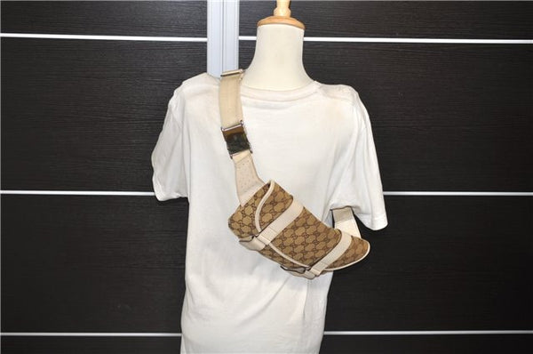 Authentic GUCCI Waist Body Bag Purse Canvas Leather 145851 Brown 8140D