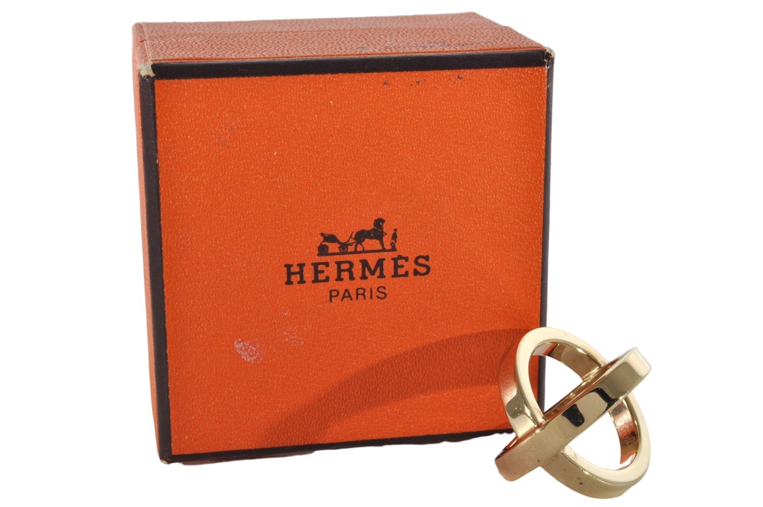 Authentic HERMES Scarf Ring Cosmos Bijouterie Fantaisie Gold Tone Box 8143E