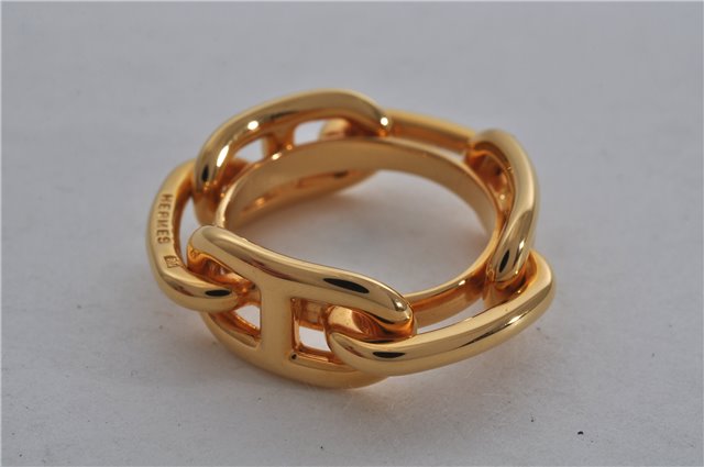 Authentic HERMES Scarf Ring Chaine d'Ancre Chain Design Gold Tone Box 8144E