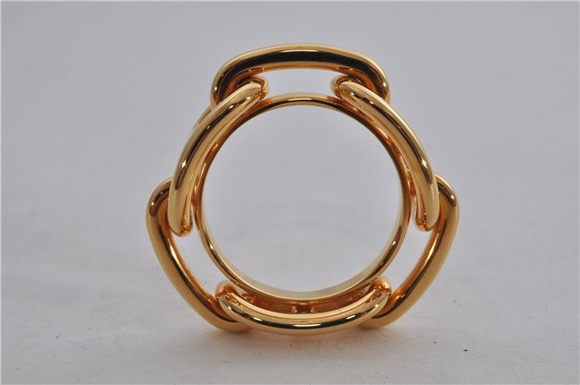 Authentic HERMES Scarf Ring Chaine d'Ancre Chain Design Gold Tone Box 8144E