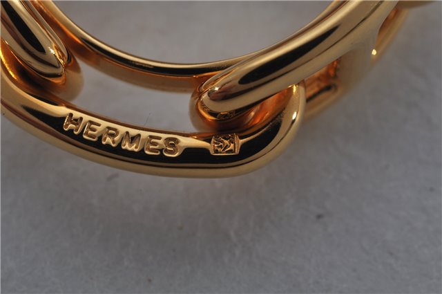 Authentic HERMES Scarf Ring Chaine d'Ancre Chain Design Gold Tone Box 8144E