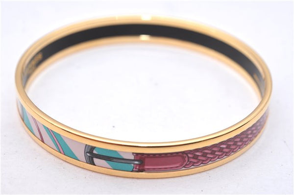 Authentic HERMES Email PM Bangle Belt Motif Gold Red Box 8146E