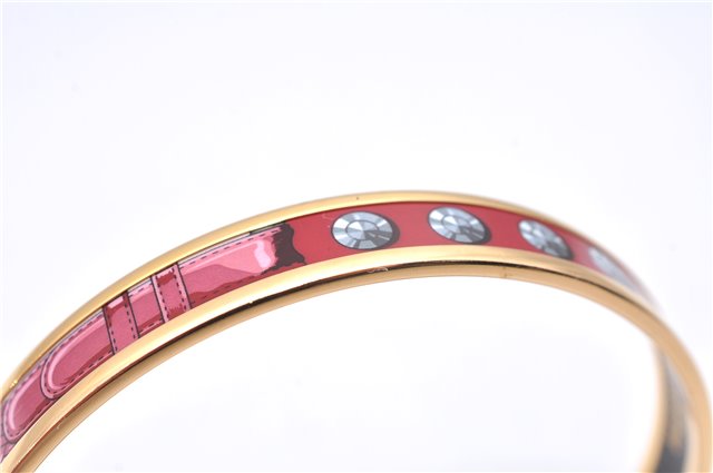 Authentic HERMES Email PM Bangle Belt Motif Gold Red Box 8146E